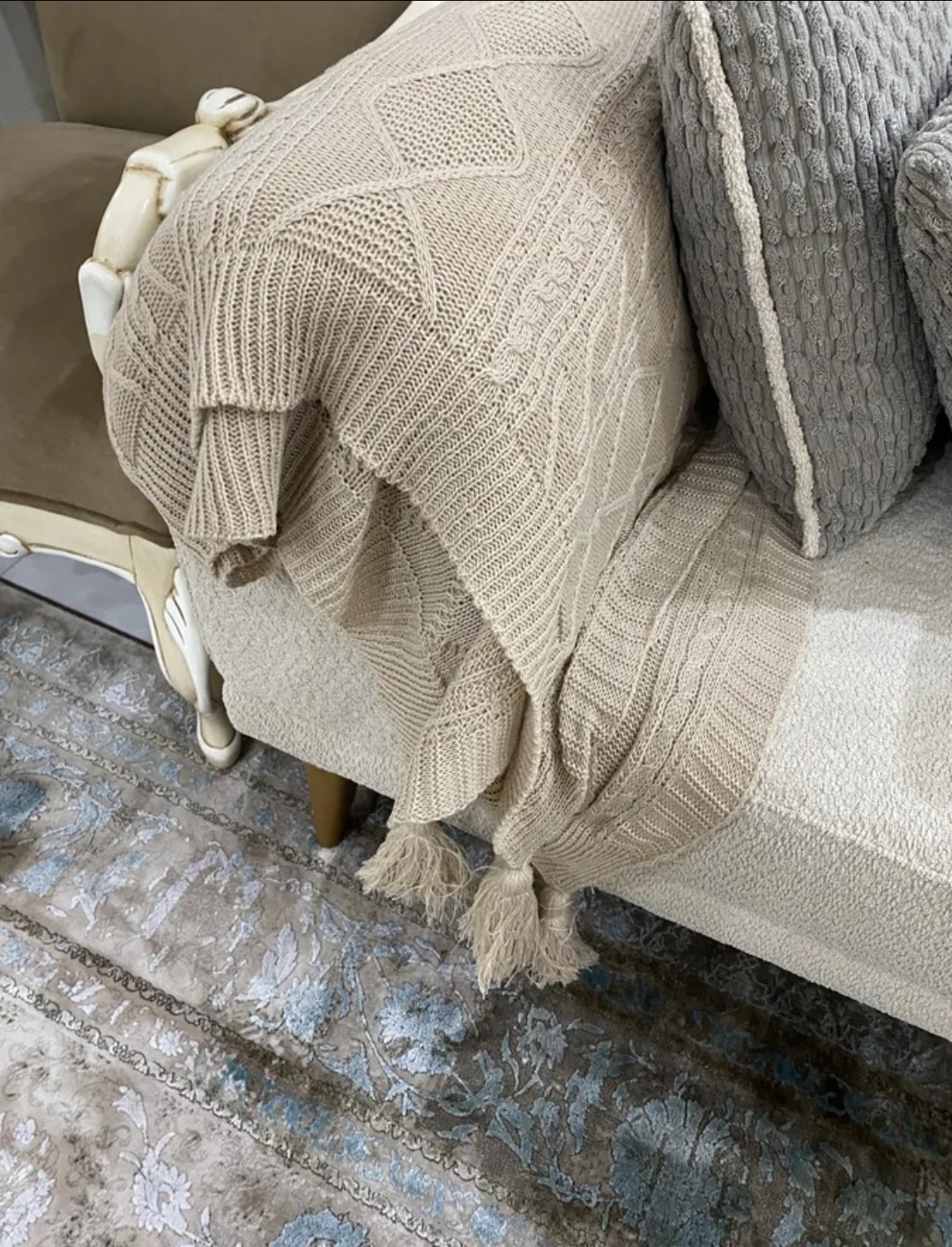 شال مبل اکرلیک ترک رنگ کاپوچینو ابعاد 140*170