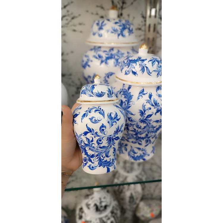 جینجرجار سه عددی سرامیکی لاستر طلا طرح پیچک قلم آبی